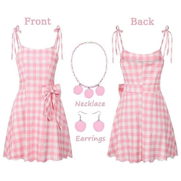 NWT Adorable Barbie Movie Pink Box Gingham Plaid Dress Cowboy Halloween Costumes - Picture 10 of 16